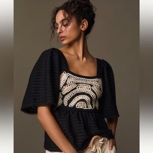 Anthropologie Black and Cream Crochet Top